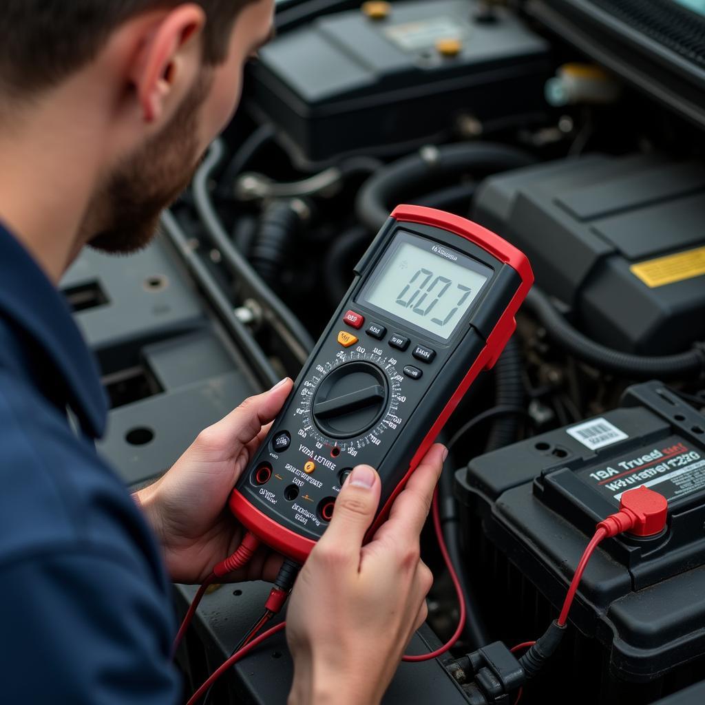 Testing Car Battery Voltage with Multimeter