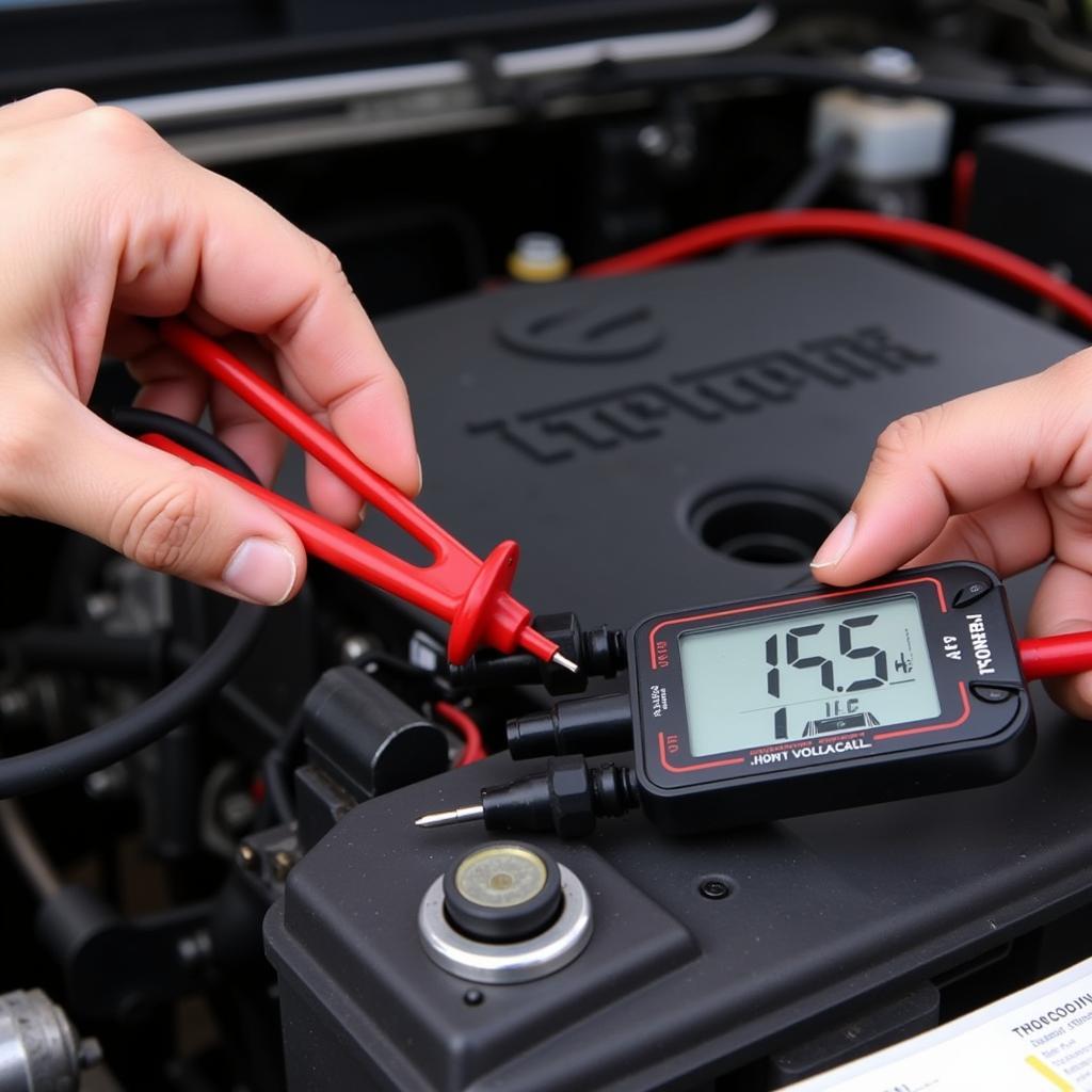 Testing Car Battery Voltage with Multimeter