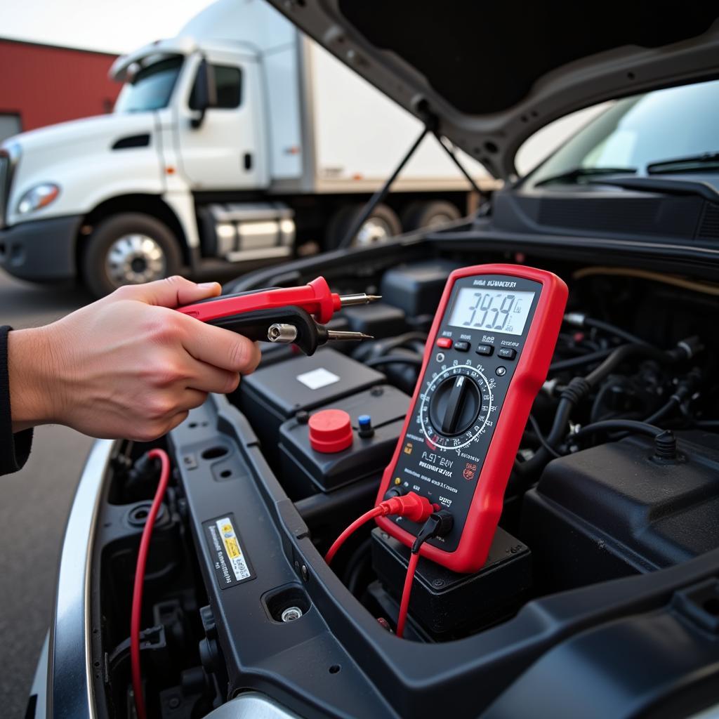 Checking the truck battery with a multimeter