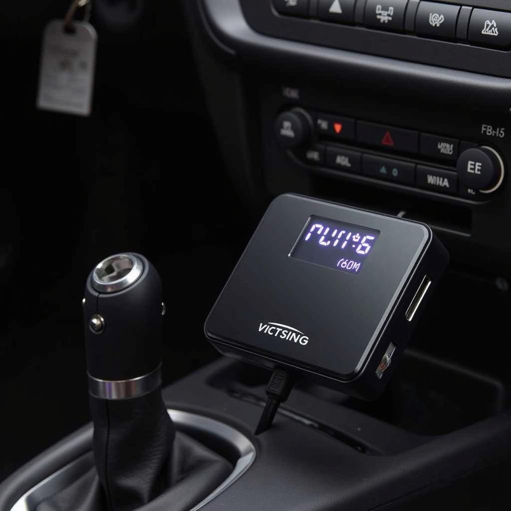 VictSing Bluetooth FM Transmitter plugged into car's 12V socket