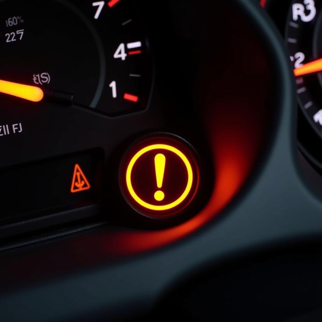 VW Super Beetle dashboard displaying a lit brake warning light