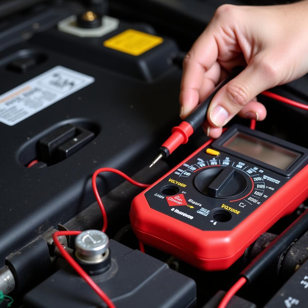 Testing Car Battery Voltage with Multimeter