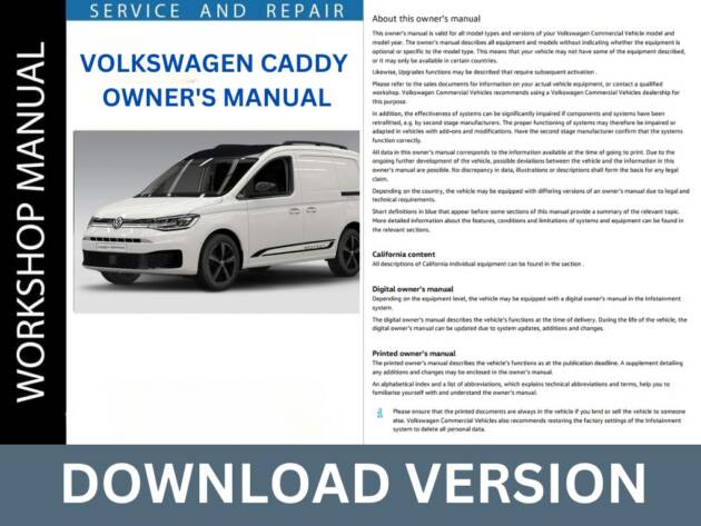 Volkswagen Caddy Owner's Manual (2021 - 2025)