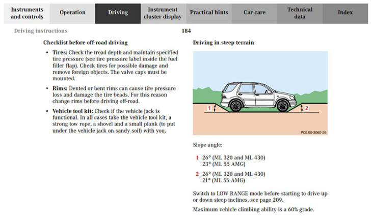 Mercedes Benz ML430 Owner's Manual's Driving Instruction