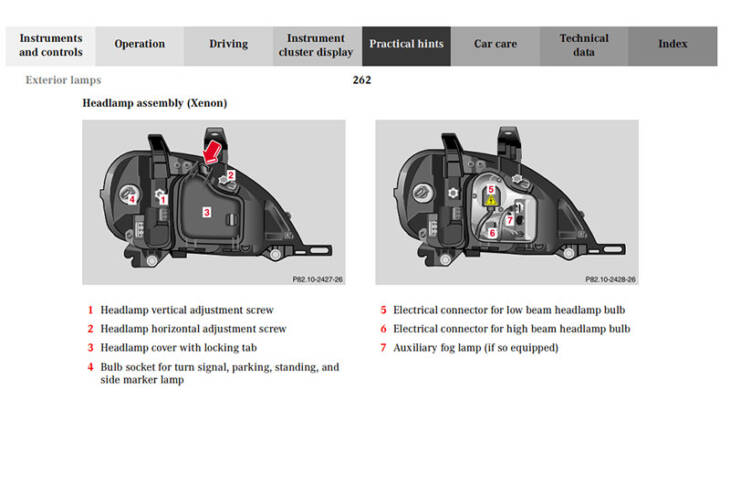 Mercedes Benz ML430 Owner's Manual's Exterior Lamps Construction