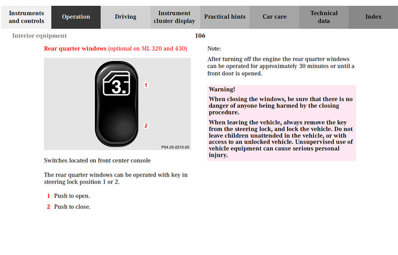 Mercedes Benz ML430 Owner's Manual's Exterior Lamps Construction