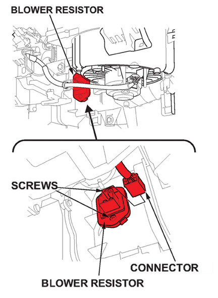 Blower resistor location and removal steps