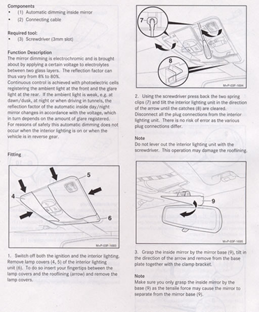 Page 2 of the Mercedes C230 mirror replacement guide, detailing the process of detaching the mirror from the car