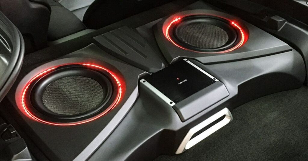 A sleek car audio system setup designed for superior bass performance and modern aesthetics.