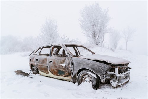 Car Wreck Accident In Winter Slippery Road U37PVWL