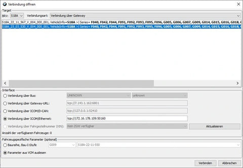 Connecting Esys software to a BMW vehicle for data extraction