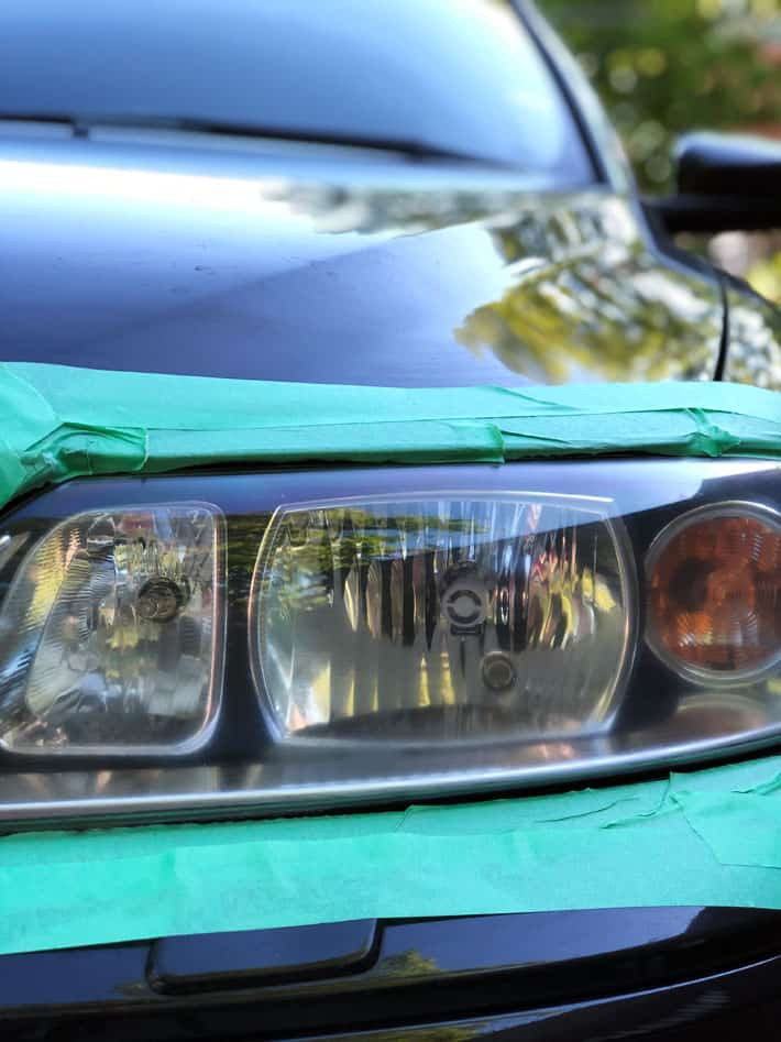 A sparkling clean car headlight after the restoration process.