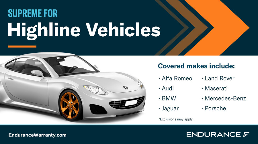 A chart listing off eligible makes of vehicles for Endurance