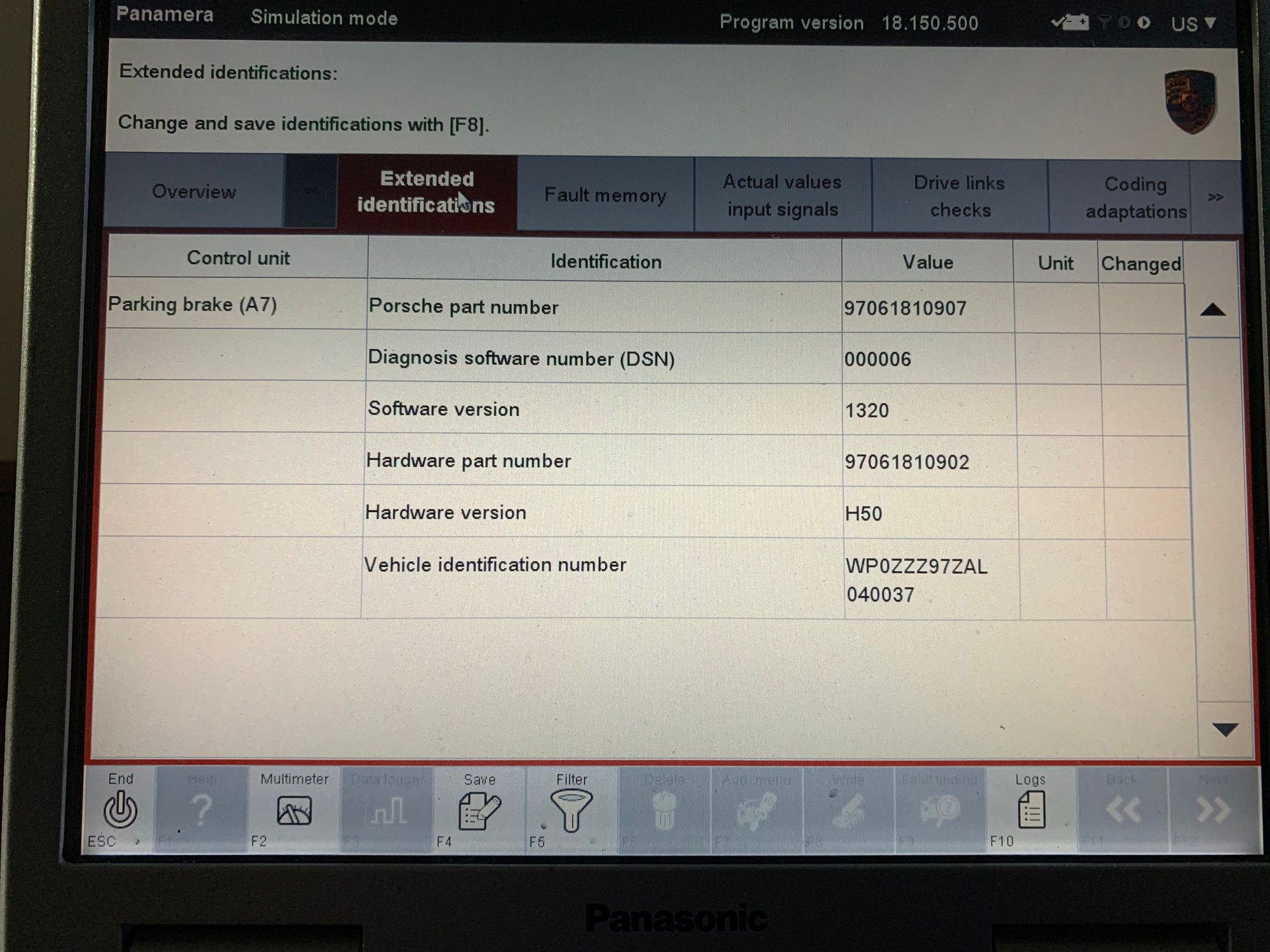 PIWIS II Parking Brake Module Identification