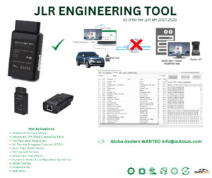 Front view of the JET Pro JLR Engineering Tool interface showcasing vehicle connection options and diagnostic functions