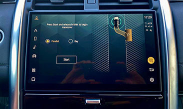 Discovery 5 Park Assist GEN2 system interface displayed on touchscreen, showing parking space detection