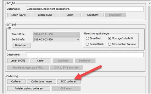 Click 'NCD codieren' in the right menu of E-Sys to start the coding process