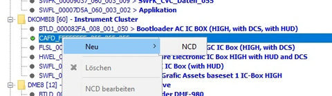 Right-click CAFD in E-Sys and select NEW, then NCD to initiate NCD file creation