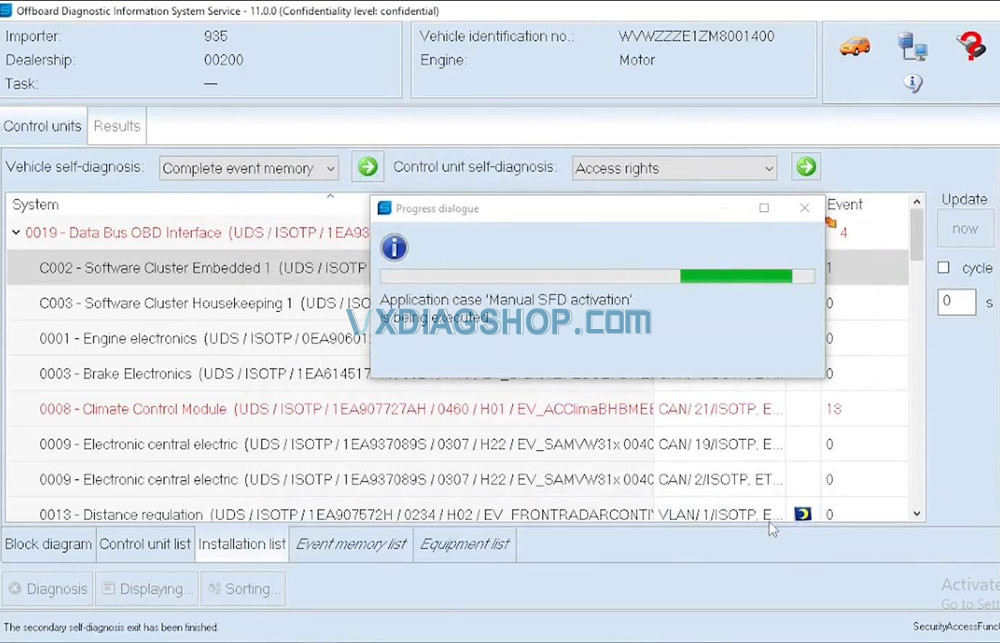 Activating Control Unit to Unlock SFD Gateway in ODIS