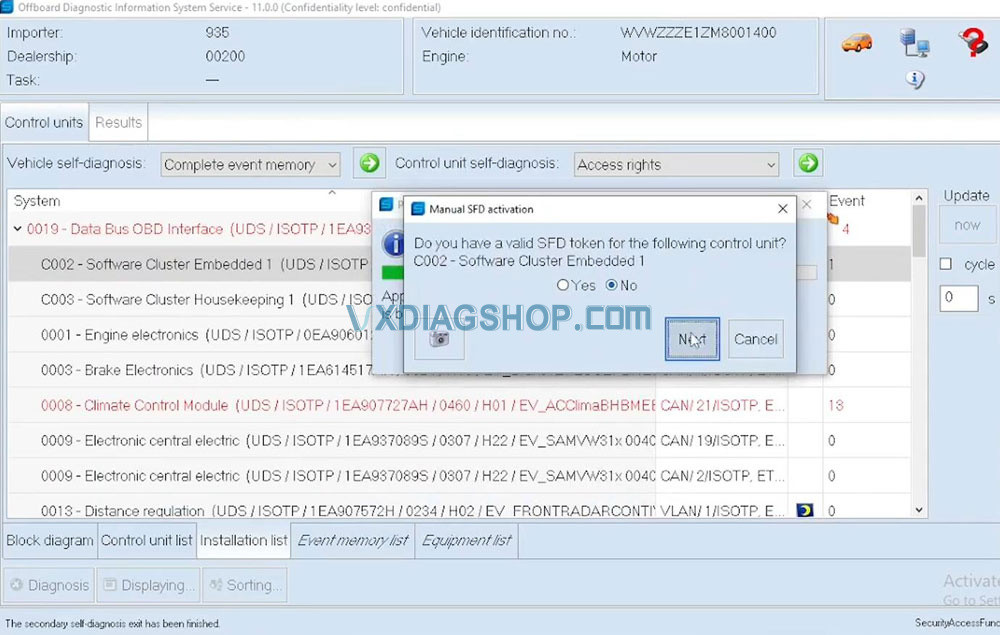 Confirming No Activation Token in ODIS for Manual SFD Unlock