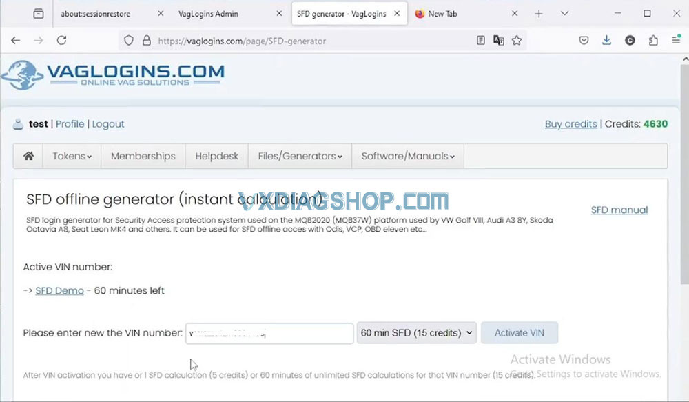 VAG Logins Website for SFD Unlock Tokens