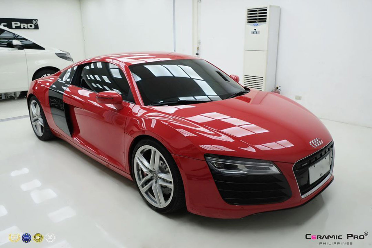 A red supercar with a ceramic coating