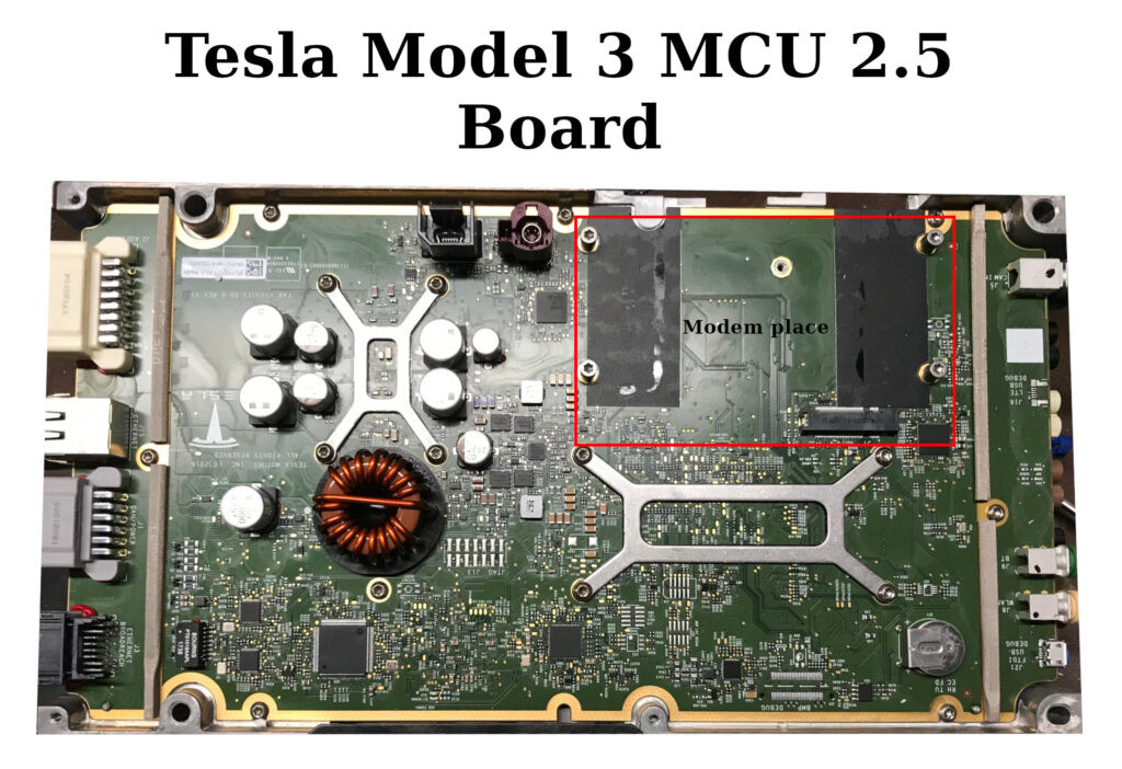 Tesla Model 3 MCU 2.5 highlighting the modem location and design